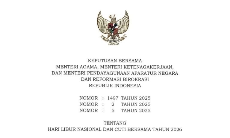 SKB 3 Menteri telah mengatur Cuti Bersama dan Libur Nasional 2026.