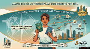 Illustration: A visual representation of the call to amend the 2006 Citizenship Law. It highlights the "extended horizon of choice" up to age 27 or completion of a master's degree , aiming to prevent brain drain and empower the global Indonesian diaspora to contribute to the nation's goal of becoming a top five global economy by Golden Indonesia 2045.