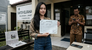 Ilustrasi perempuan yang mengalami salah input data KK di sebuah kelurahan.