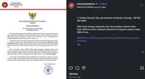 Pengumuman KBRI Teheran atau Tehran melalui akun instagram resmi @indonesiatehran.