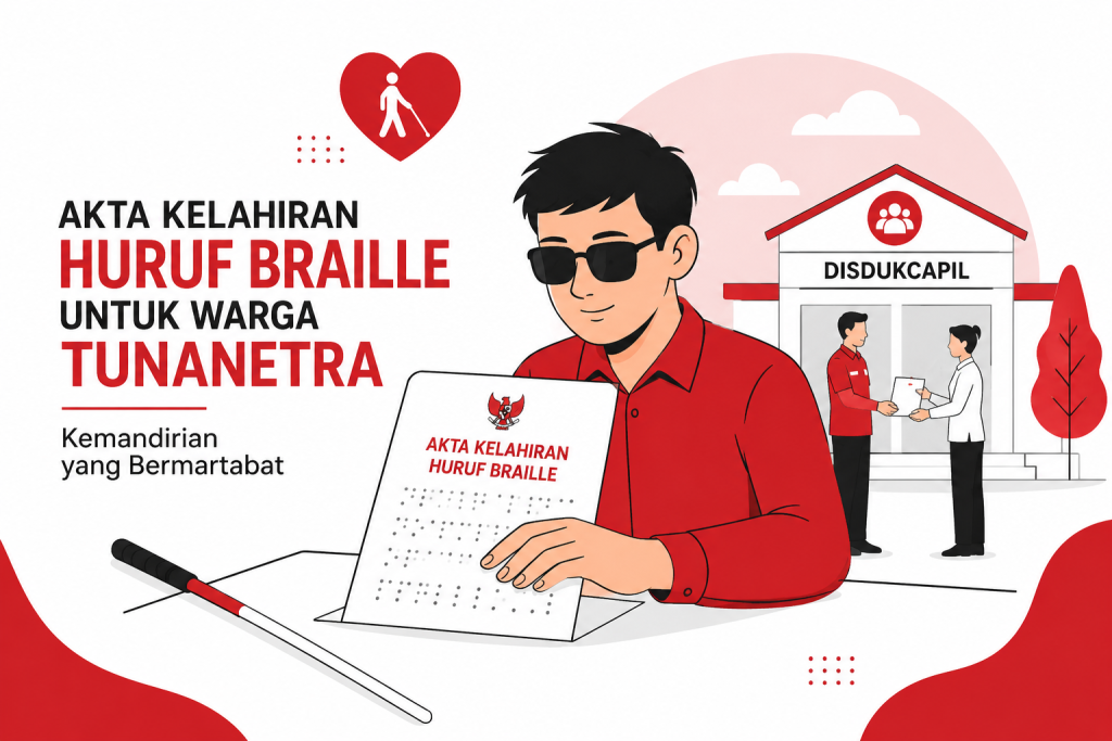 Penyerahan Akta Kelahiran Huruf Braille kepada warga tunanetra oleh Disdukcapil Kota Tangerang Selatan bersama Yayasan Institut Kewarganegaraan Indonesia (IKI).