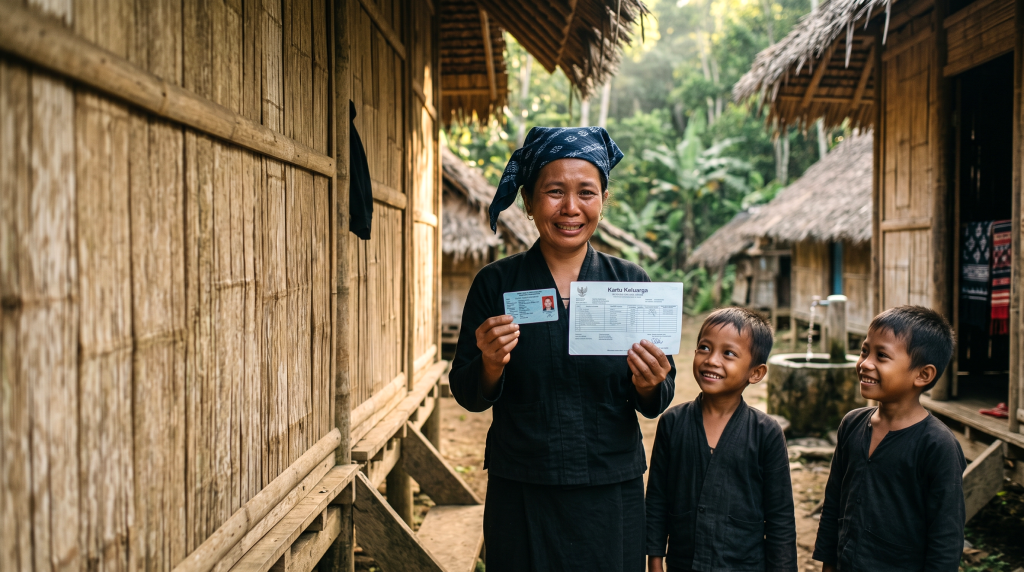 Mastini warga Baduy Luar menerima KTP dan Kartu Keluarga setelah mendapatkan pendampingan Yayasan Institut Kewarganegaraan Indonesia.
